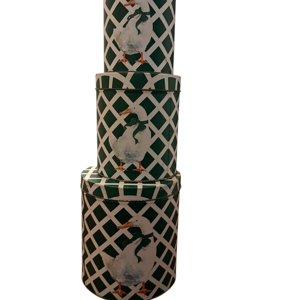 Department 56 Green and White Duck Tin Set